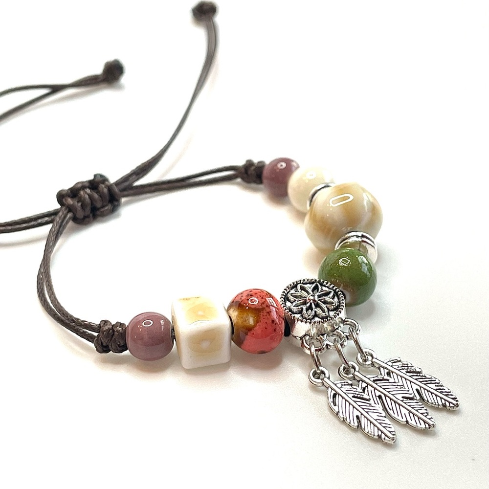 Bohemian Multicolor Beaded Bracelet with Silver Charms